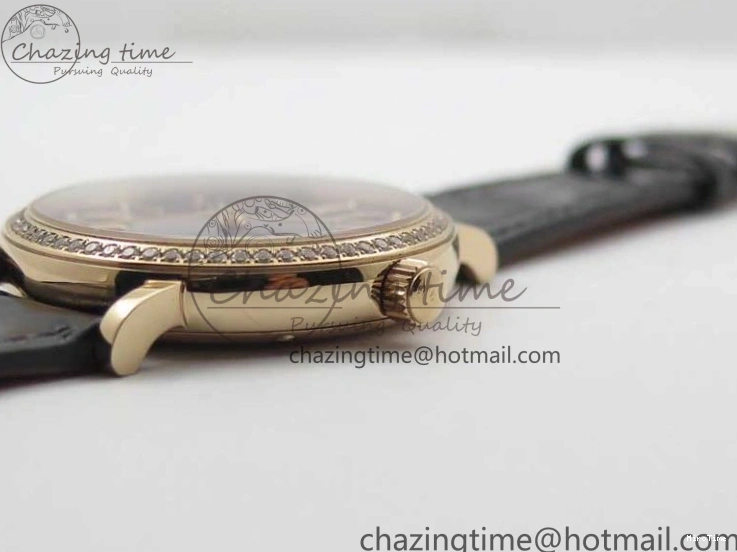 MIROTIME 1228 Durable Portofino 37mm RG V7F 1:1 Best Edition Gray Dial Diamonds Bezel on Black Leather Strap A 7089